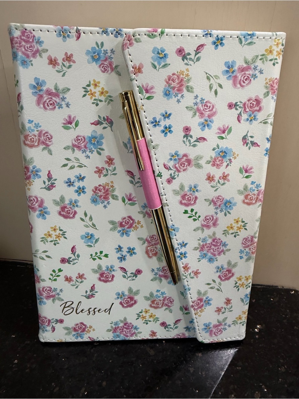 Floral 'Blessed' Journal with Gold & Pink Pen